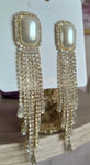 Shiny CZ Golden Crystal Big Pearl Long Tassel Luxury Drop Earrings Fashion Jewelry Accessory for Women