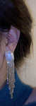 Shiny CZ Golden Crystal Big Pearl Long Tassel Luxury Drop Earrings Fashion Jewelry Accessory for Women