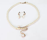 Elegant Gold Plated Pearl Crystal Necklace Earrings New Designer Wedding Fashion Jewelry Set