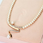 Elegant Gold Plated Pearl Crystal Necklace Earrings New Designer Wedding Fashion Jewelry Set