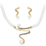 Elegant Gold Plated Pearl Crystal Necklace Earrings New Designer Wedding Fashion Jewelry Set