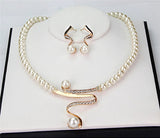 Elegant Gold Plated Pearl Crystal Necklace Earrings New Designer Wedding Fashion Jewelry Set