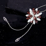 Trendy Pink Opal Crystal Snowflake Tassel Sweater Chain Fashion Jewelry Long Statement Necklace