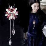 Trendy Pink Opal Crystal Snowflake Tassel Sweater Chain Fashion Jewelry Long Statement Necklace