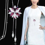Trendy Pink Opal Crystal Snowflake Tassel Sweater Chain Fashion Jewelry Long Statement Necklace