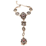Luxurious Antique Gold Wine Color Designer Bracelet And Finger Ring Fashion Jewelry For Women