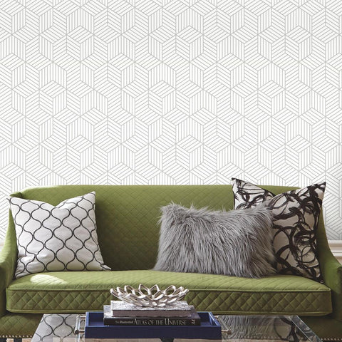 RoomMates Stripped Hexagon White/Grey Peel & Stick Wallpaper