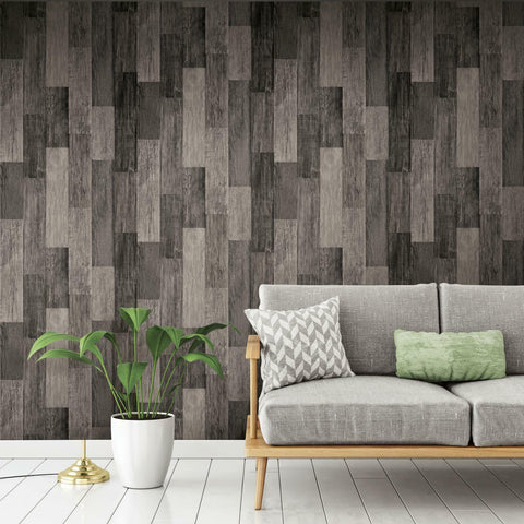 RoomMates Weathered Wood Plank Black Peel & Stick Wallpaper - EonShoppee