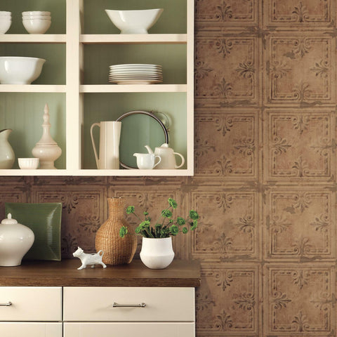 Copper Tin Tile Peel & Stick Wallpaper - EonShoppee