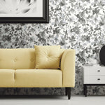 Black Watercolor Floral Peel & Stick Wallpaper - EonShoppee