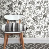 Black Watercolor Floral Peel & Stick Wallpaper - EonShoppee