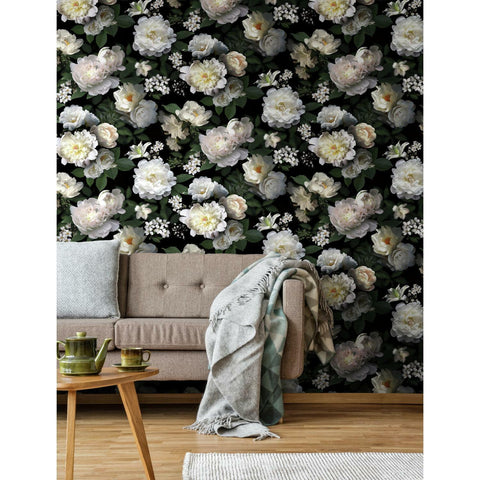 Black Photographic Floral Peel & Stick Wallpaper Mural - EonShoppee