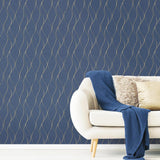 Navy Wave Ogee Peel & Stick Wallpaper - EonShoppee