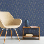 Navy Wave Ogee Peel & Stick Wallpaper - EonShoppee