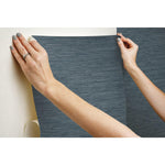 Faux Grasscloth Blue Peel & Stick Wallpaper - EonShoppee