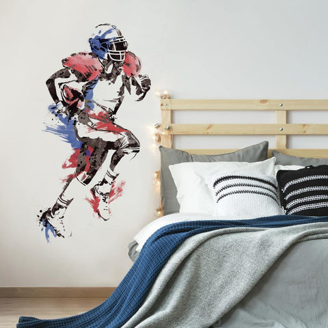 FOOTBALL PLAYER GIANT WALL DECALS Mural Sports Stickers Boys Men's Room Decor - EonShoppee
