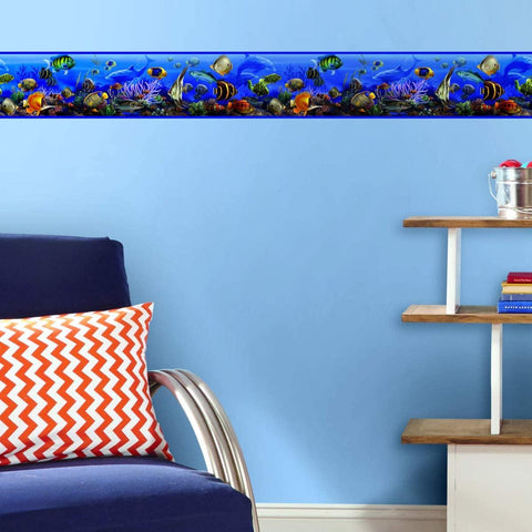 Under The Sea Wall Border Peel & Stick Wallpaper - Tropical Bathroom Decor Border - EonShoppee