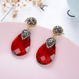 Stylish Hot Red Glass Crystal Long Drop Earrings Luxury Wedding Fashion Jewelry Statement Earrings