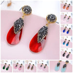 Stylish Hot Red Glass Crystal Long Drop Earrings Luxury Wedding Fashion Jewelry Statement Earrings