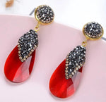 Stylish Hot Red Glass Crystal Long Drop Earrings Luxury Wedding Fashion Jewelry Statement Earrings