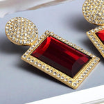 Glamorous Golden Red Geometric Square Luxury Drop Dangle Crystal Fashion Jewelry Statement Earrings