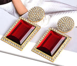 Glamorous Golden Red Geometric Square Luxury Drop Dangle Crystal Fashion Jewelry Statement Earrings