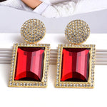 Glamorous Golden Red Geometric Square Luxury Drop Dangle Crystal Fashion Jewelry Statement Earrings