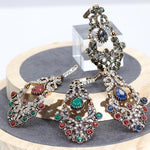 Elegant Red Green Multi Color Crystal Long Dangling Ethnic Earrings Bollywood Jewelry