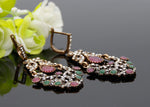 Elegant Red Green Multi Color Crystal Long Dangling Ethnic Earrings Bollywood Jewelry