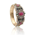 Ethnic Style Red Green Crystal Long Dangle Earrings with Bangle Bracelet Fashion Jewelry Set