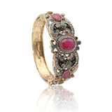 Ethnic Style Red Green Crystal Long Dangle Earrings with Bangle Bracelet Fashion Jewelry Set