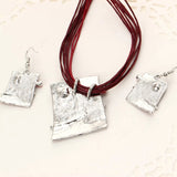 Stylish Red Multilayer Leather Chain Pendant Necklace and Earrings Geometric Trendy Fashion Jewelry Set