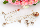 Antique Gold Red Crystal Pearl Tassel Long Sahara Bead Chain Traditional Jhumka Earrings