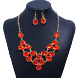 Shiny Red Crystal Multi Layer Choker Necklace with Drop Earrings Fashion Jewelry Set Best Gift For Women