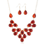 Shiny Red Crystal Multi Layer Choker Necklace with Drop Earrings Fashion Jewelry Set Best Gift For Women