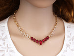 Elegant Gold Plated Red Crystal Necklace & Earrings Fashion Wedding Jewelry Set