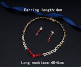 Elegant Gold Plated Red Crystal Necklace & Earrings Fashion Wedding Jewelry Set