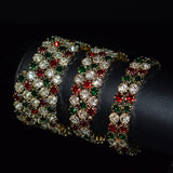 Dazzling 3 Row Multi Color Crystal Bangle Bracelet Shining Wedding Fashion Jewelry Charm Statement Cuff Bracelet