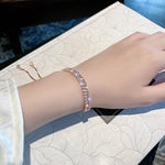 Fashion Charm CZ Rose Gold Sparking Baguettes Tennis Adjustable Bracelet Fashion Jewelry for Women