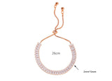 Fashion Charm CZ Rose Gold Sparking Baguettes Tennis Adjustable Bracelet Fashion Jewelry for Women