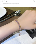 Fashion Charm CZ Rose Gold Sparking Baguettes Tennis Adjustable Bracelet Fashion Jewelry for Women