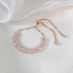 Fashion Charm CZ Rose Gold Sparking Baguettes Tennis Adjustable Bracelet Fashion Jewelry for Women