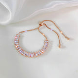 Fashion Charm CZ Rose Gold Sparking Baguettes Tennis Adjustable Bracelet Fashion Jewelry for Women