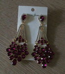 Luxurious Rose Red Gorgeous Pink Crystal Long Drop Dangle Fashion Jewelry Big Wedding Bridal Earrings