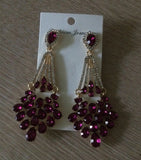 Luxurious Rose Red Gorgeous Pink Crystal Long Drop Dangle Fashion Jewelry Big Wedding Bridal Earrings