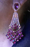 Luxurious Rose Red Gorgeous Pink Crystal Long Drop Dangle Fashion Jewelry Big Wedding Bridal Earrings