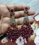 Luxurious Rose Red Gorgeous Pink Crystal Long Drop Dangle Fashion Jewelry Big Wedding Bridal Earrings
