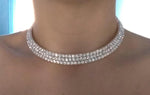 Sparkling 3 Row Silver Crystal Collar Chain Choker Necklace Stunning Neckpiece Bridal Wedding Fashion Jewelry