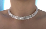 Sparkling 3 Row Silver Crystal Collar Chain Choker Necklace Stunning Neckpiece Bridal Wedding Fashion Jewelry