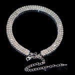 Sparkling 3 Row Silver Crystal Collar Chain Choker Necklace Stunning Neckpiece Bridal Wedding Fashion Jewelry